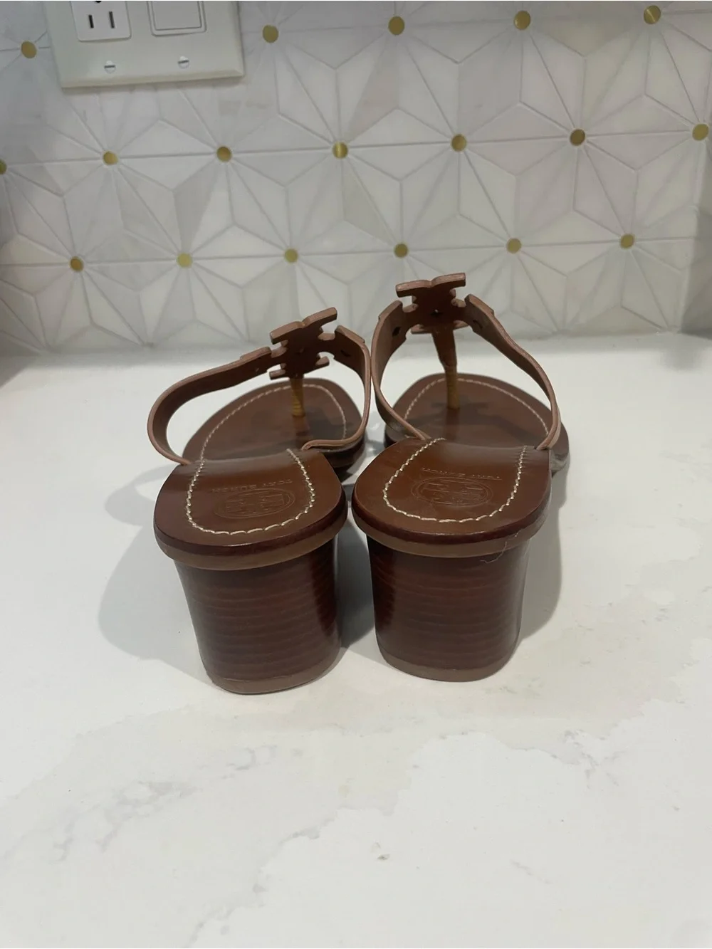 Tory Burch Tan Leather Miller Thong Sandals